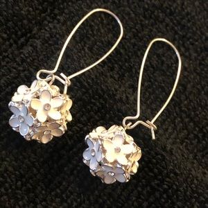 Flowered Drop Earrings White and Silver 2in